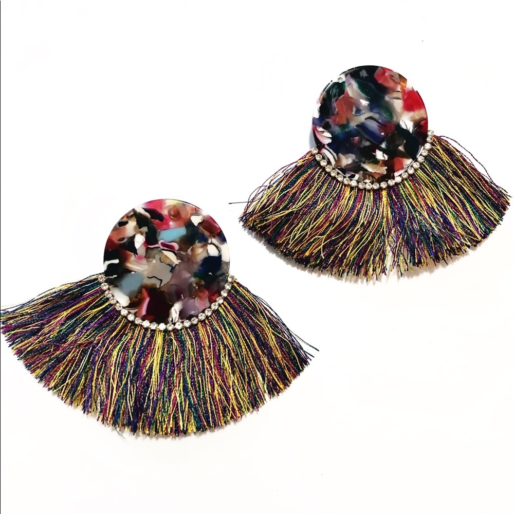 Colorful Fringe Stud Statement Earrings